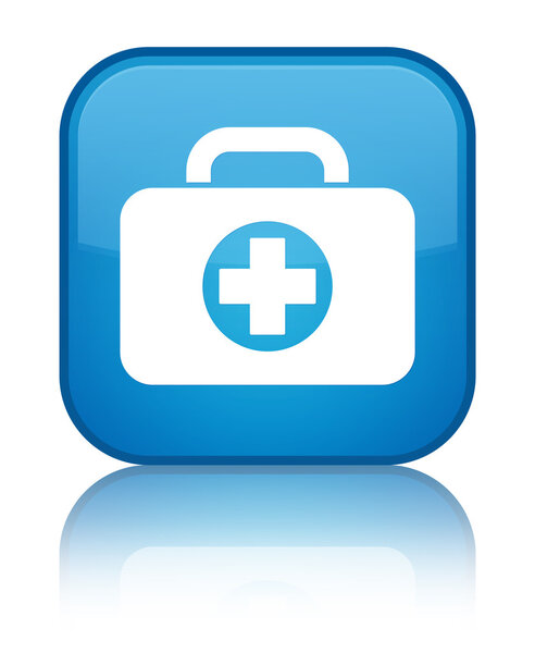First aid kit bag icon shiny cyan blue square button