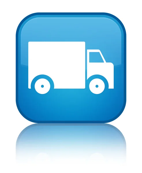 Levering vrachtwagen glanzende cyaan blauw vierkante knoop van het pictogram — Stockfoto