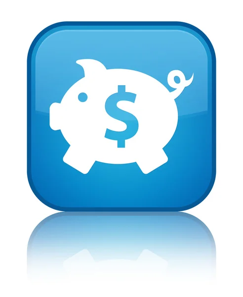 Piggy bank (dollarteken) glanzend cyaan blauw vierkante knoop van het pictogram — Stockfoto