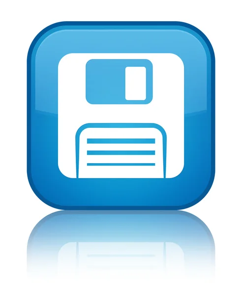 Ícone de disquete brilhante botão quadrado azul ciano — Fotografia de Stock
