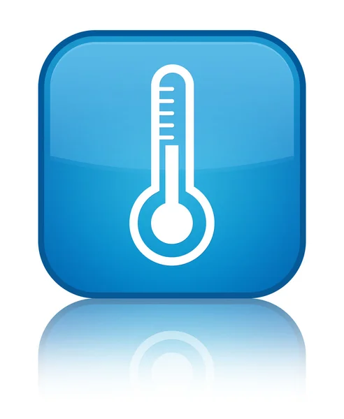 Thermometer-Symbol glänzend cyanblau quadratische Taste — Stockfoto