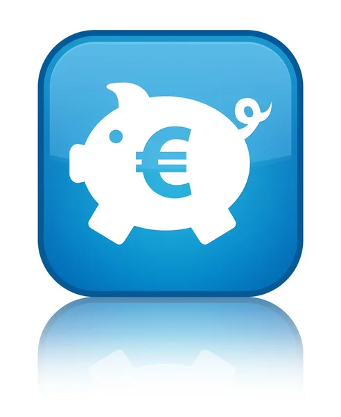 Piggy Bank (sinal de euro) ícone brilhante botão quadrado azul ciano — Fotografia de Stock