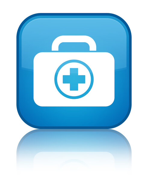 First aid kit icon shiny cyan blue square button