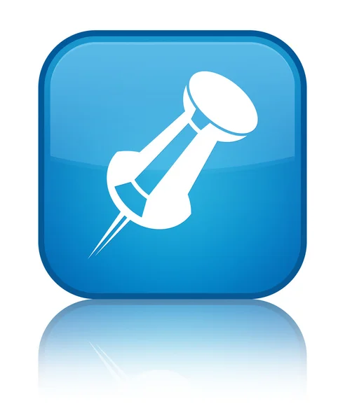 Pressione o ícone do pino brilhante botão quadrado azul ciano — Fotografia de Stock