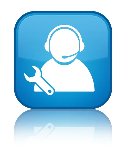 Icono de soporte técnico brillante botón cuadrado azul cian — Foto de Stock