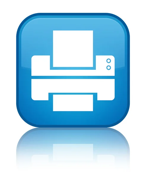 Icona della stampante pulsante quadrato blu ciano lucido — Foto Stock