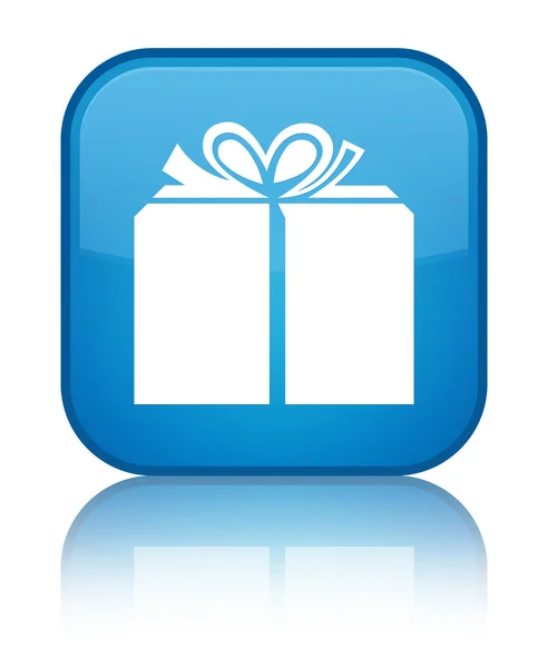 Піктограма подарункової коробки блискуча блакитна квадратна кнопка — стокове фото