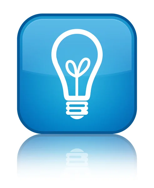 Ícone da lâmpada brilhante botão quadrado azul ciano — Fotografia de Stock