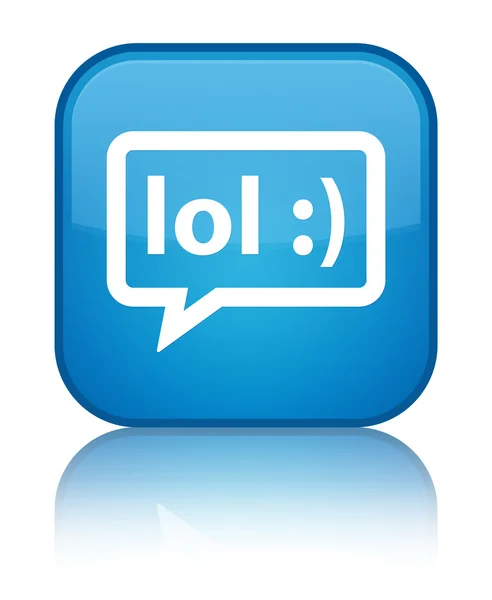 Ícone de bolha LOL brilhante botão quadrado azul ciano — Fotografia de Stock