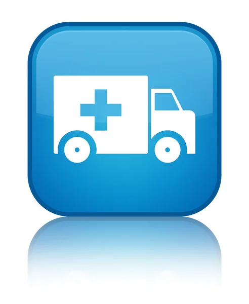 Icona di ambulanza pulsante quadrato blu ciano lucido — Foto Stock