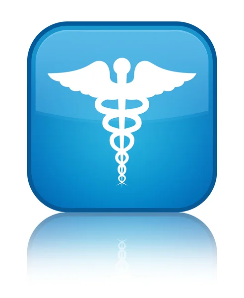 의료 아이콘 반짝 시안색 파란색 사각형 버튼 — 스톡 사진