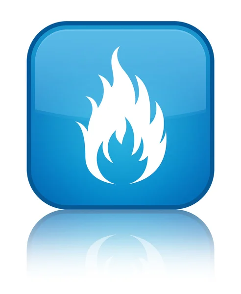 Tűz ikon fényes cián kék négyzet gomb — Stock Fotó