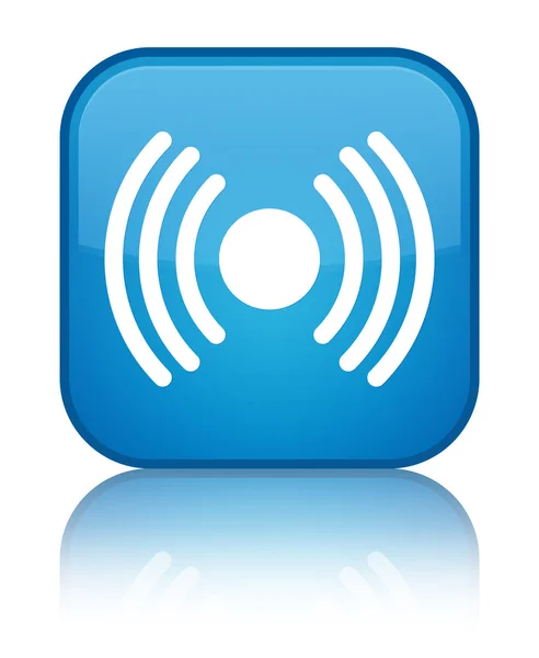 Ícone de sinal de rede brilhante botão quadrado azul ciano — Fotografia de Stock