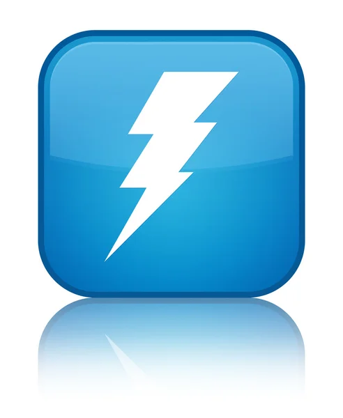 Ícone de eletricidade brilhante botão quadrado azul ciano — Fotografia de Stock