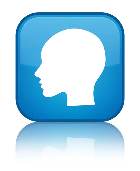 Fej (nő arca) ikon fényes cián kék négyzet gomb — Stock Fotó