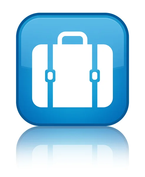 가방 아이콘 반짝 시안색 파란색 사각형 버튼 — 스톡 사진