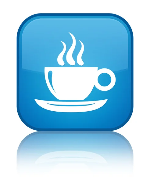 Ícone copo de café brilhante botão quadrado azul ciano — Fotografia de Stock