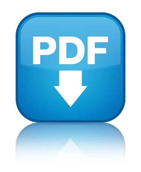 Pdf 下载图标闪亮青色蓝色方形按钮 — 图库照片