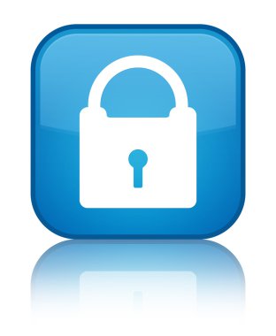 Asma kilit simgesi parlak mavi mavi kare düğme