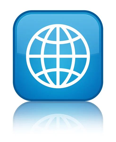 World icon shiny cyan blue square button — Stock Photo, Image