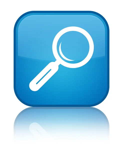 Magnifying glass icon shiny cyan blue square button — Stock Photo, Image