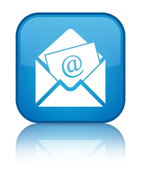通讯电子邮件图标闪亮青色蓝色方形按钮 — 图库照片