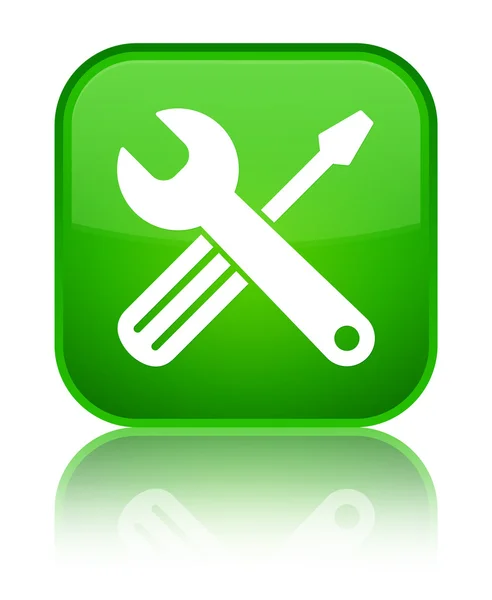 Tools icon shiny green square button — Stock Photo, Image