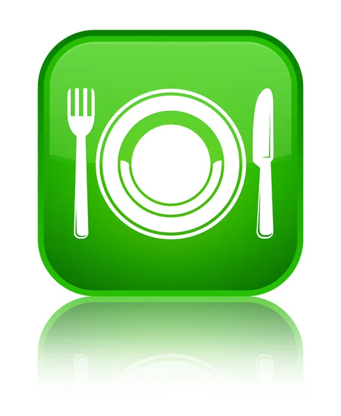 Food plate icon shiny green square button — Stock Photo, Image