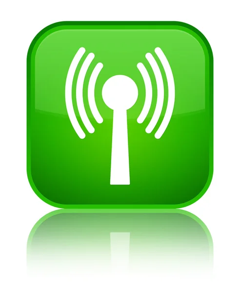Ikon jaringan Wlan mengkilap tombol persegi hijau — Stok Foto