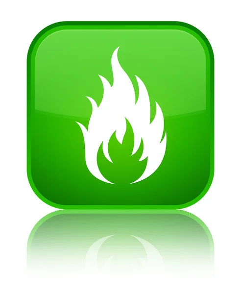 Feuer Symbol glänzende grüne quadratische Taste — Stockfoto