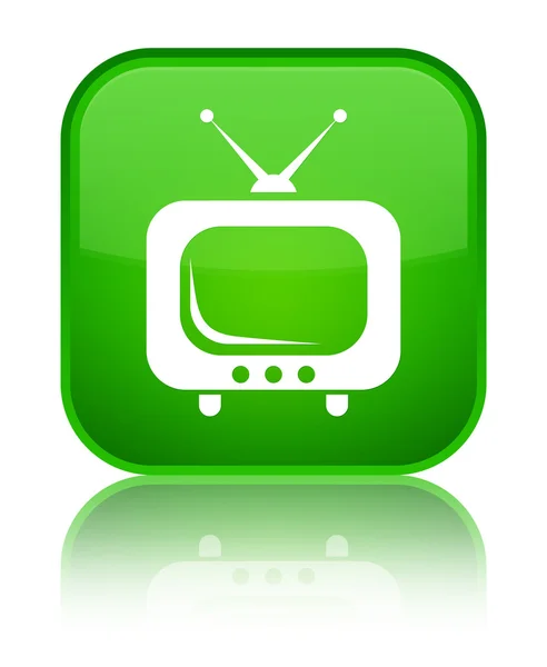 Tv 아이콘 빛나는 녹색 사각형 버튼 — 스톡 사진