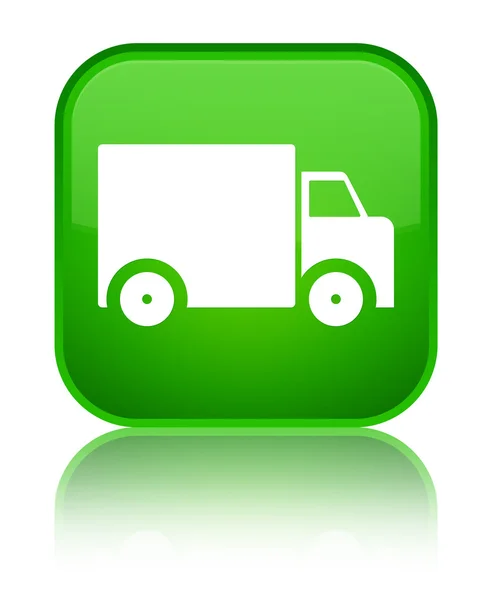 배달 트럭 아이콘 빛나는 녹색 사각형 버튼 — 스톡 사진