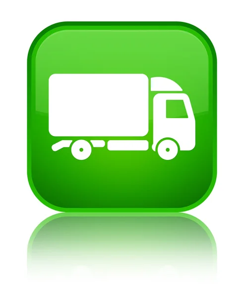 Truck icon shiny green square button — Stock Photo, Image