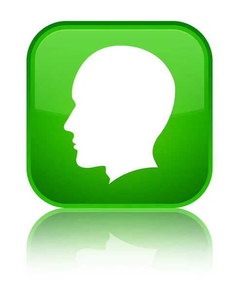 Kafa (erkek yüz) kutsal kişilerin resmi parlak yeşil kare düğme — Stok fotoğraf