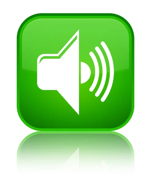 音量图标闪亮的绿色方形按钮 — 图库照片