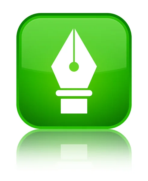 Pen icon shiny green square button — Stock Photo, Image