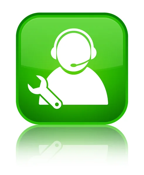 Tech support icon shiny green square button — Stock Photo, Image