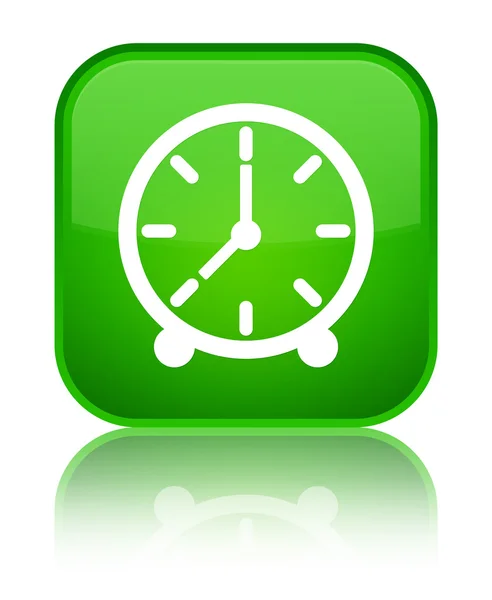 Saat simgesi parlak yeşil kare düğme — Stok fotoğraf