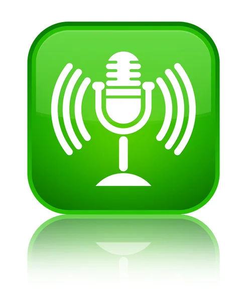 Ícone de microfone brilhante botão quadrado verde — Fotografia de Stock