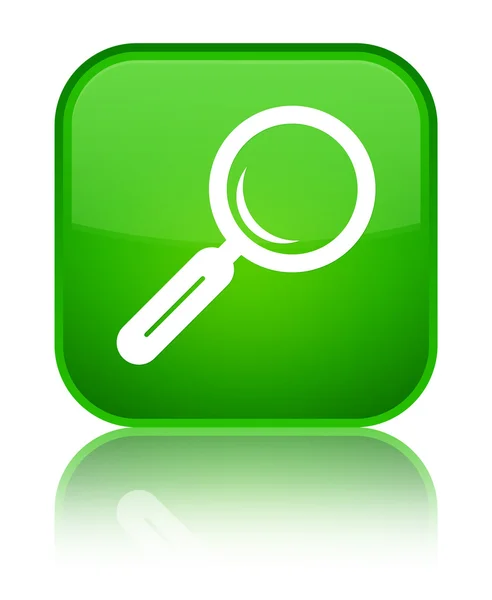 Ícone de lupa brilhante botão quadrado verde — Fotografia de Stock