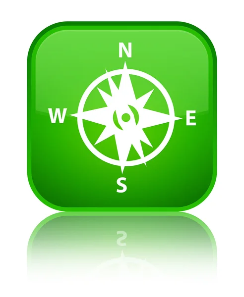 Compass icon shiny green square button — Stock Photo, Image