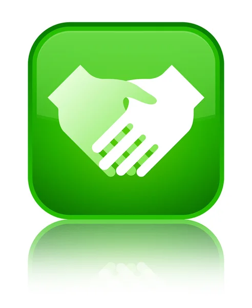 Handshake icona speciale pulsante quadrato verde — Foto Stock