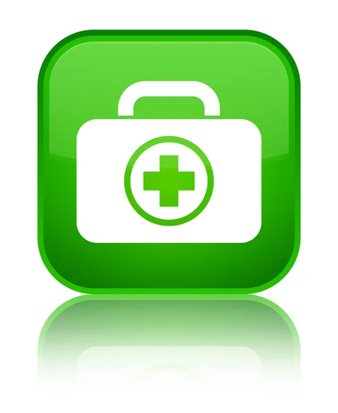 Botiquín de primeros auxilios icono verde brillante botón cuadrado — Foto de Stock