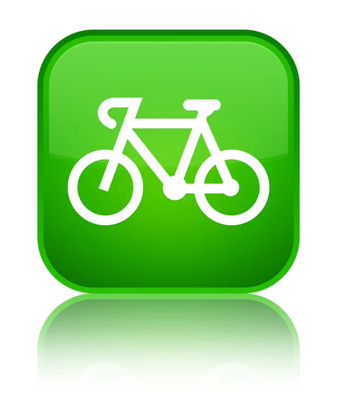 Icône vélo brillant bouton carré vert — Photo
