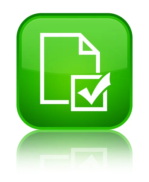 Undersökning ikonen glänsande gröna fyrkantiga knappen — Stockfoto