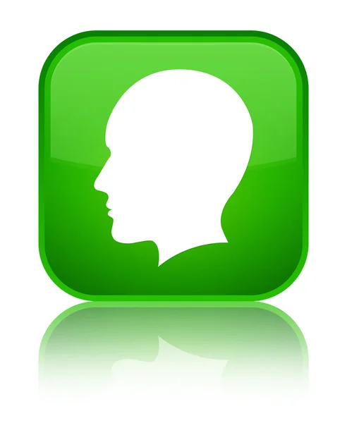 Head (men face) icon shiny green square button — Stock Photo, Image