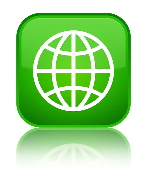 Wereld glanzende groene vierkante knoop van het pictogram — Stockfoto