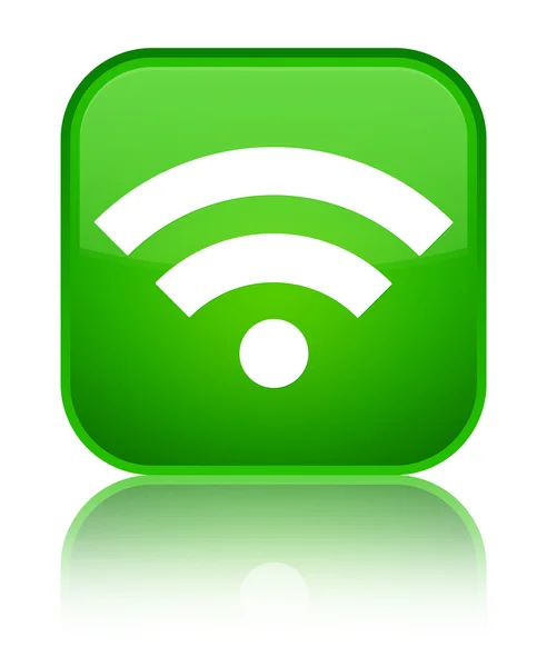 Wi-Fi ikonu lesklé zelené čtvercové tlačítko — Stock fotografie