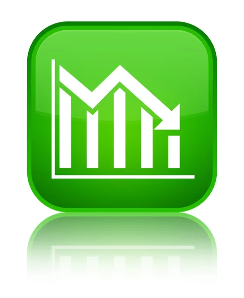 Estadísticas abajo icono brillante botón cuadrado verde — Foto de Stock