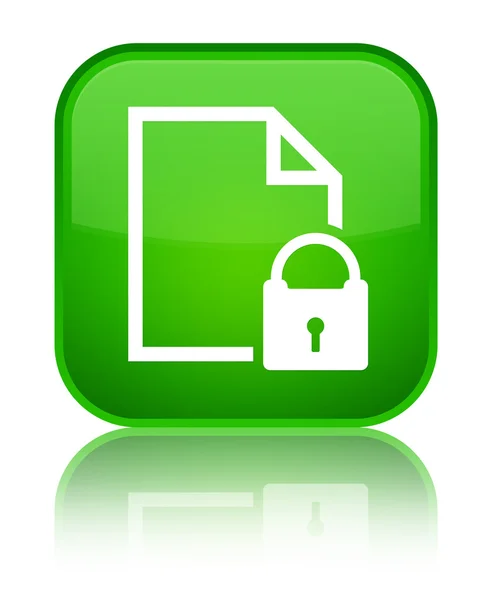 보안 문서 아이콘 빛나는 녹색 사각형 버튼 — 스톡 사진